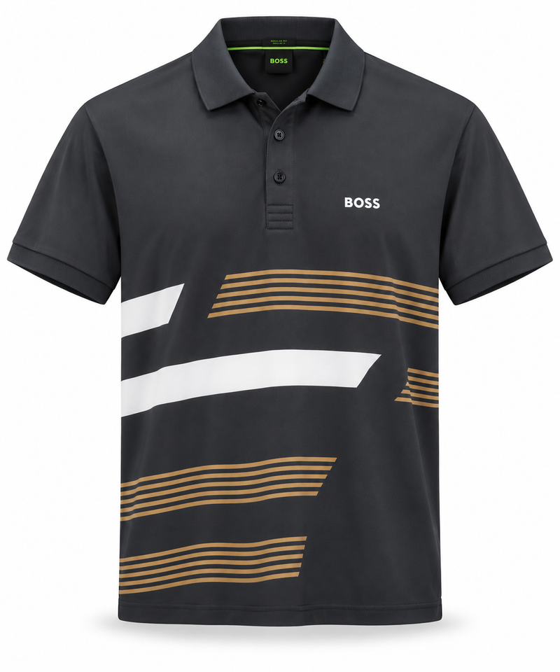 Polo Boss Esportiva Preta com dourado