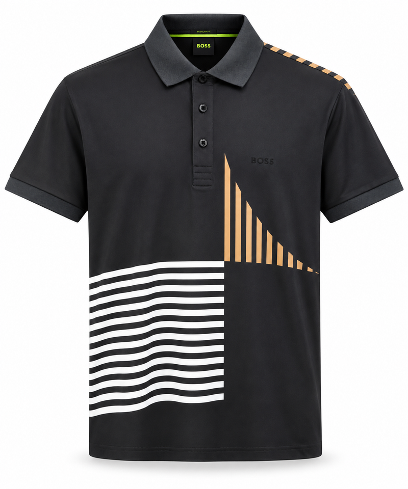 Polo boss Esportiva Preta com detalhes dourados