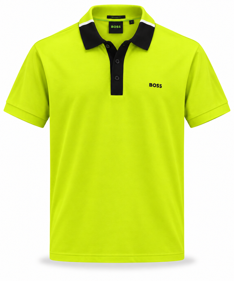 Polo Boss Logo central Verde florecente