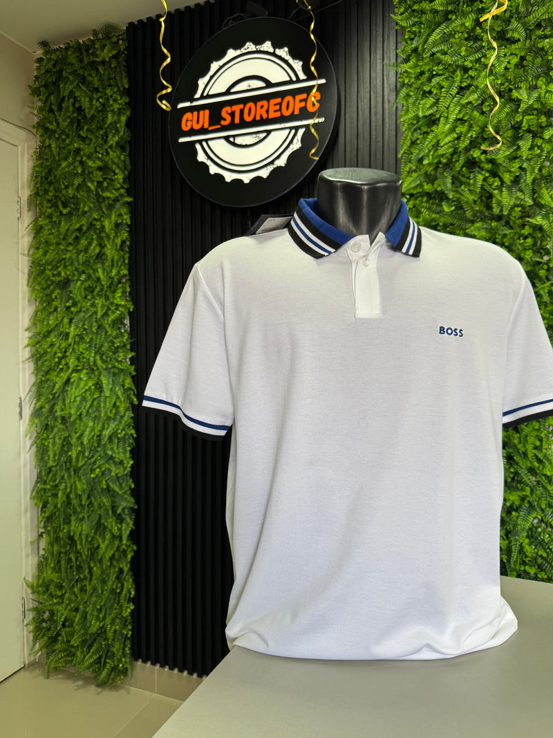 Polo Boss Branca Com detalhes Azul