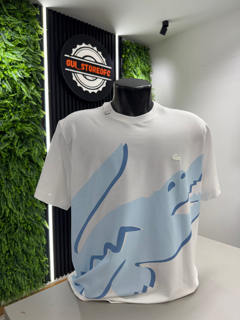 T-shirt lacoste big Croco Branca com azul