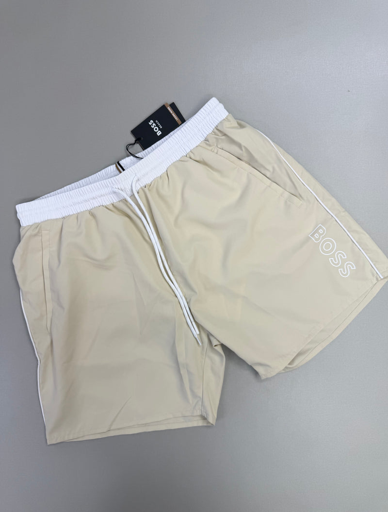 Bermuda Hugo Boss Swim Logo – Bege/Off White
