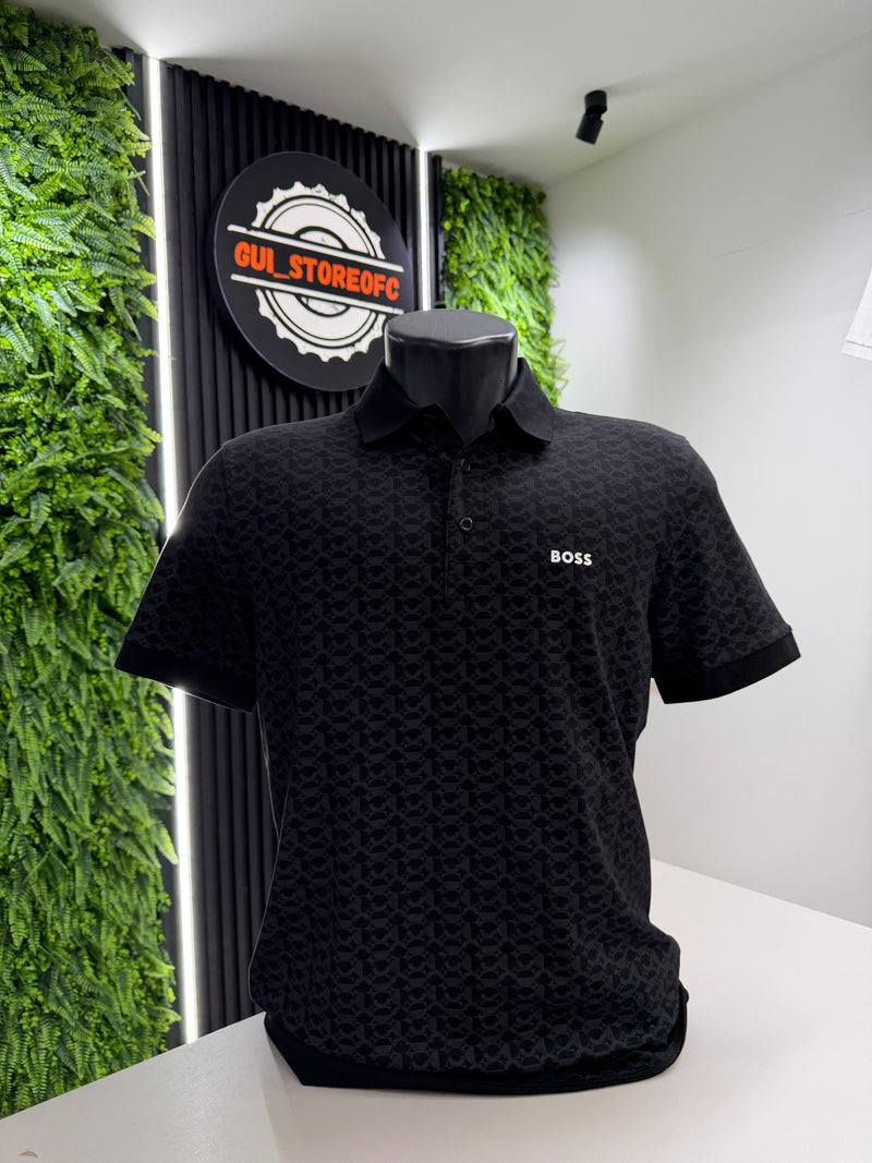 Polo Boss Monograma Preta