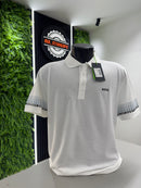 Polo Boss branca Letreiro Manga