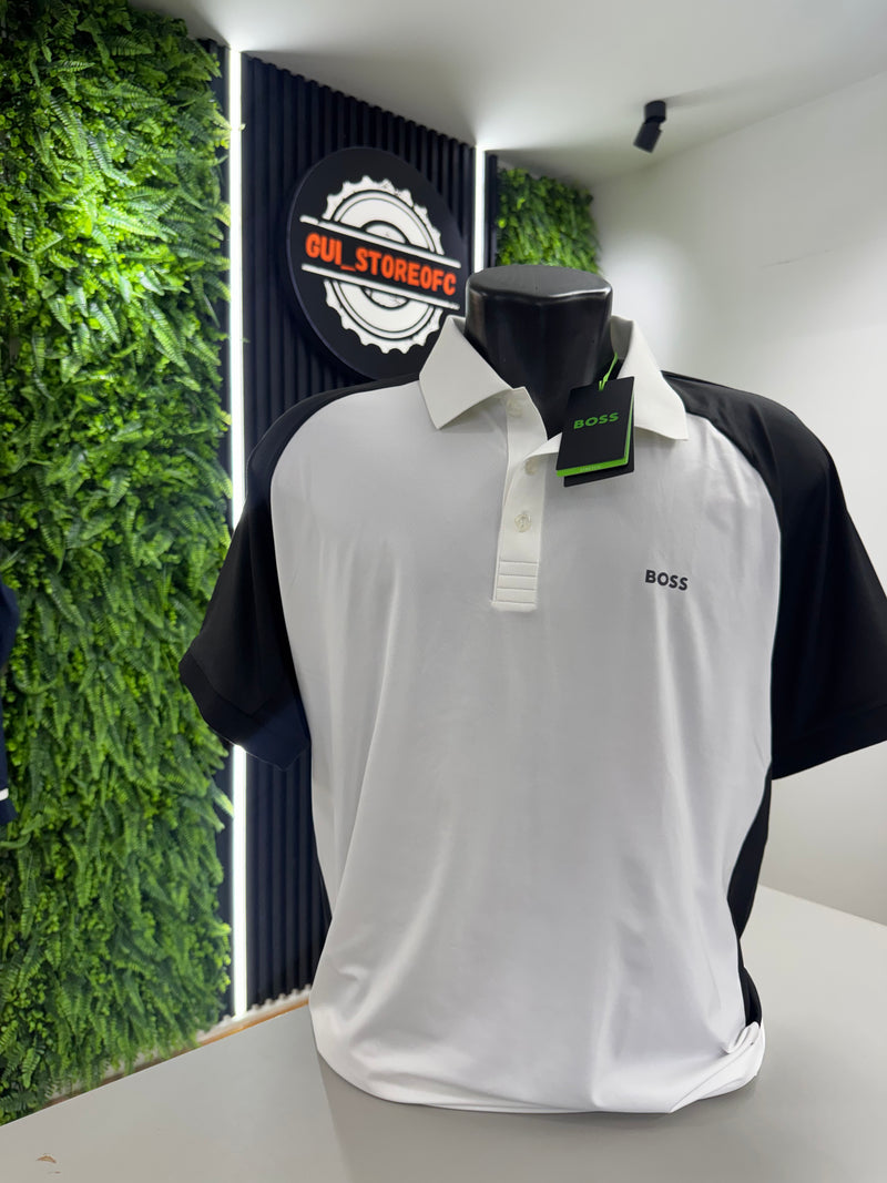 Polo Boss Esportiva Preta com Branca