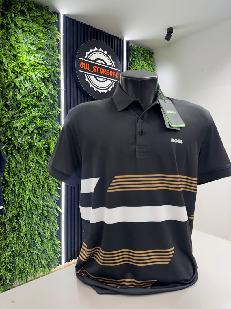 Polo Boss Esportiva Preta com dourado