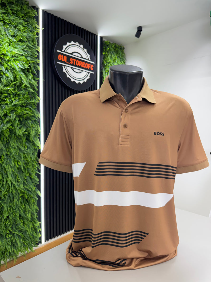 Polo Boss Sportiva Marrom com detalhes
