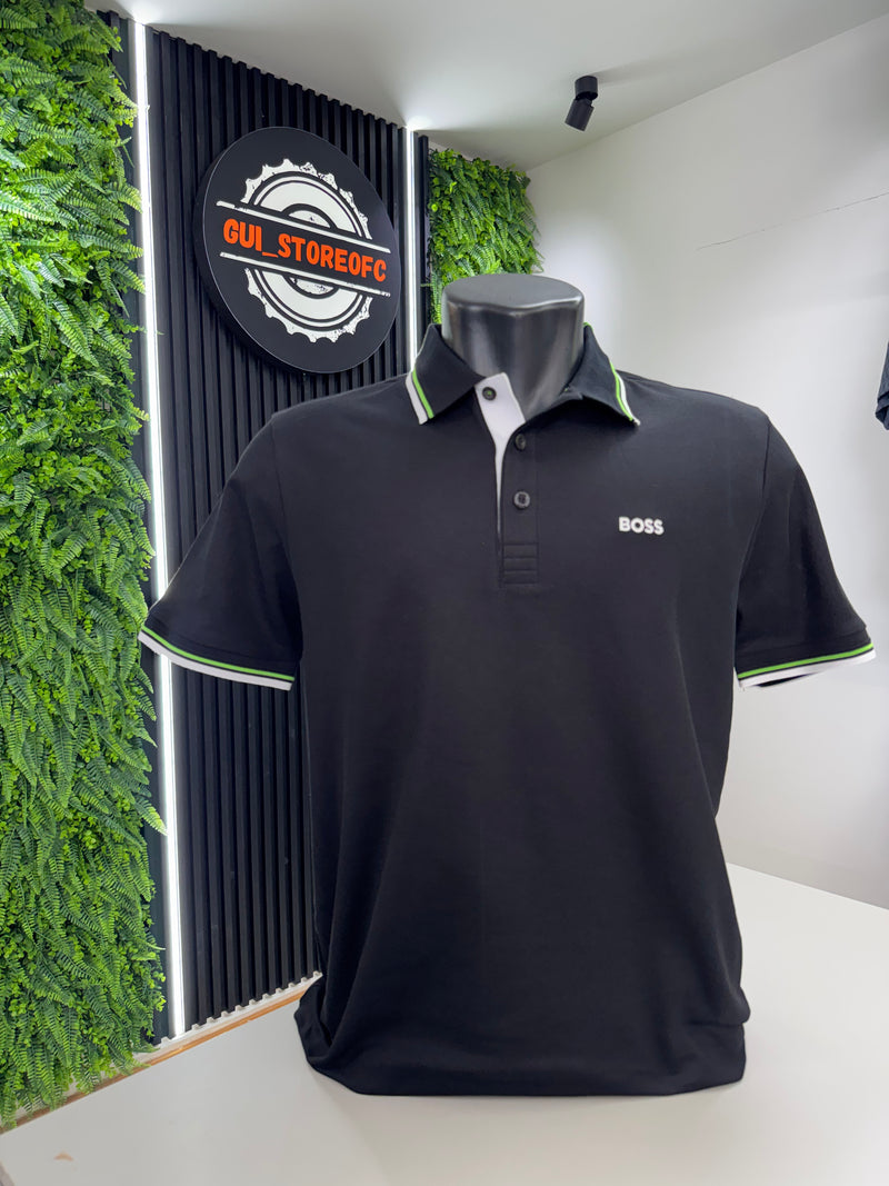 Polo Boss Preta com detalhes Verdes