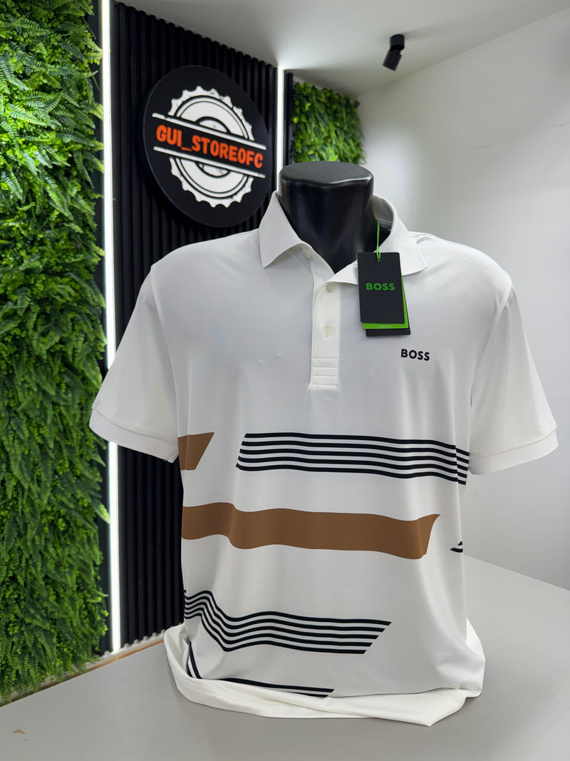 Polo Boss Esportiva Branca com Detalhes